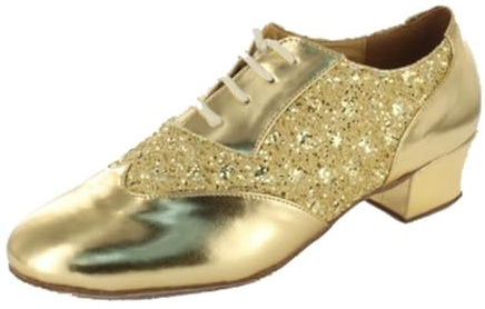 MGM-Joymod Chaussures de Danse Latine à Lacets pour Homme - Style Classique et Tendance à Bout fermé - Salsa Tango Samba Jazz Rumba - pour Salle de Bal, Doré 4,5cm Talon, 42 EU