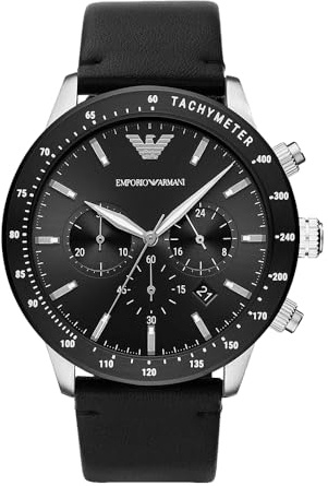 Emporio Armani Montre pour homme, mouvement chronographe à quartz, boîtier en acier inoxydable de 43 mm avec bracelet en cuir, AR11243