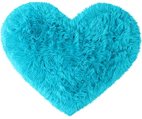 Sourcing Map Teppich Wohnzimmer Schlafzimmer Herzform Hochflor Langflor Teppiche Faux Schaffell Teppich Kunstfell Dekofell Fellimitat 70x90cm Blau