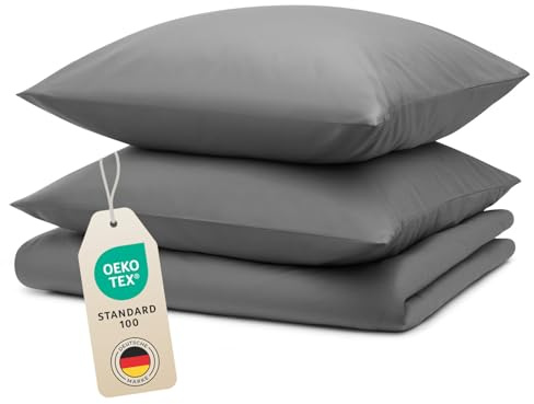 Blumtal Bettwäsche 155x220cm + 2X 40x80cm Kopfkissenbezug - Oeko-TEX zert. Mikrofaser Bettwäsche Set - Mikrofaser Bettbezug bis 95 °C - Deckenbezug + Kissenbezug 3-teilig - Sommerbettwäsche Grau