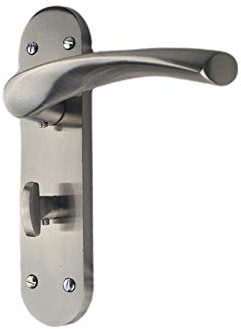 Golden Grace Astrid Bathroom Door Handles, Satin Stainless Steel, 182x45mm | Supplied in pairs with 7.9mm spindle and fixings. Large backplate hides old holes, refreshing your home or office.