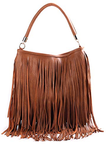 WEDMAY - Bolso de hombro de piel sintética suave con flecos y borlas para mujer, Estilo 1 - Marrón, Large