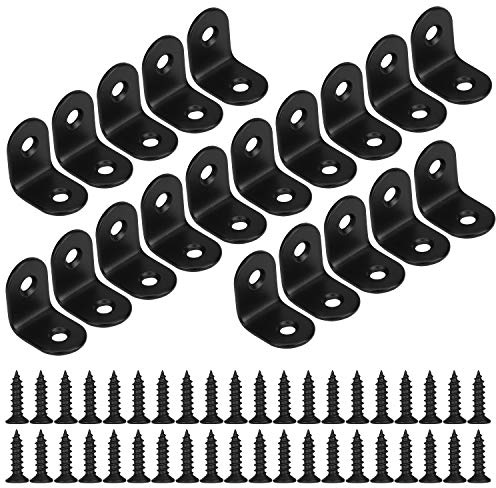 Winkelverbinder 90 Grad Winkel Klammern L-form Rechtwinkliges Edelstahl Ecke Klammer Möbel Angle Brackets mit Screws für Tabelle Stuhl Bücherregal 20 * 20mm Schwarz 20 Stücke
