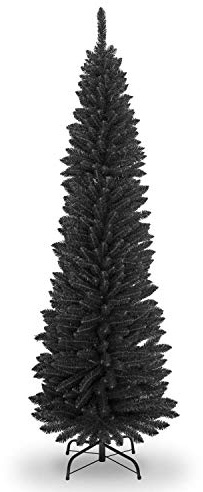5Ft/1.5m Slim Christmas Tree Artificial Black Pencil Tree 290 Pointed Tips, Metal Stand, Holiday Home Decorations
