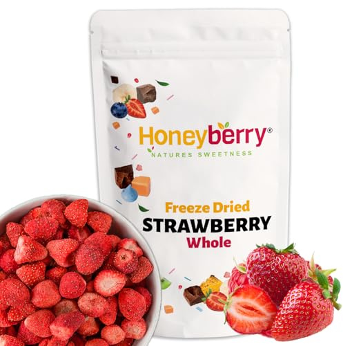 Freeze Dried Whole Strawberries 50g - No Added Sugar, 100% Natural, Gluten Free, Vegan Friendly Dry Strawberry - for Baking, Smoothies, Cake Decoration, Cocktail Garnish - Fruits for Drinks or Snacks