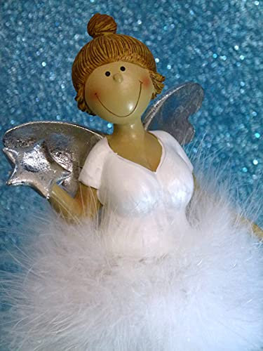Pommerntraum ® | Weihnachtsengel Molly-Engel Rubensengel molliger Schutzengel Glücksengel Nana Engel üppige Dame Lady Rubensfigur (weiß - Silber)