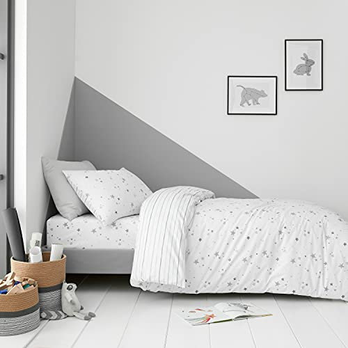 Bianca Stars Cotton Reversible Single Duvet Cover Set with Pillowcase White Grey