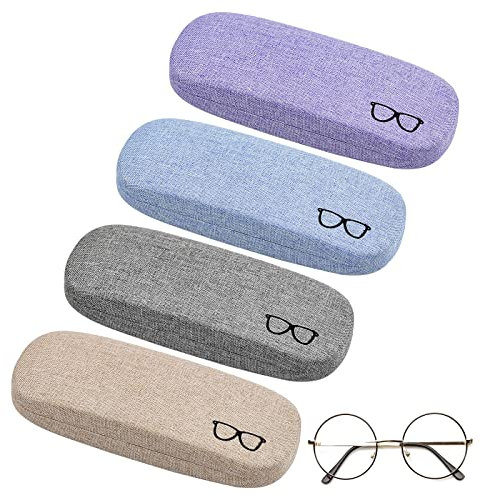 KINGOZOYI 4 Stücke Brillenetui, Brillenetui Hardcase Leinenstoffe für Brillen und Sonnenbrillen - 4 Farben