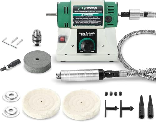 Flyrivergo Bench Buffer Polisher with Accessories Adjustable Variable Speed Multi-Function Bench Lathe Grinder Polishing Machine Tool Kit for Jewelry, Wood, Silver, Amber, Metal, Jade DIY