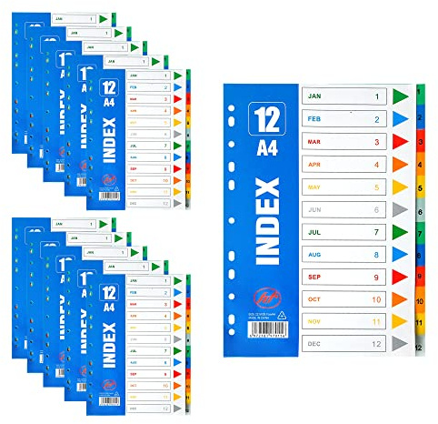 AZKEEGREY 10 Stück Monat Trennblätter für Ordner A4, Jan-Dec Register für Ordner Organizer, Kunststoff Ordner Trennblätter für Aktenordner Mehrfarbige