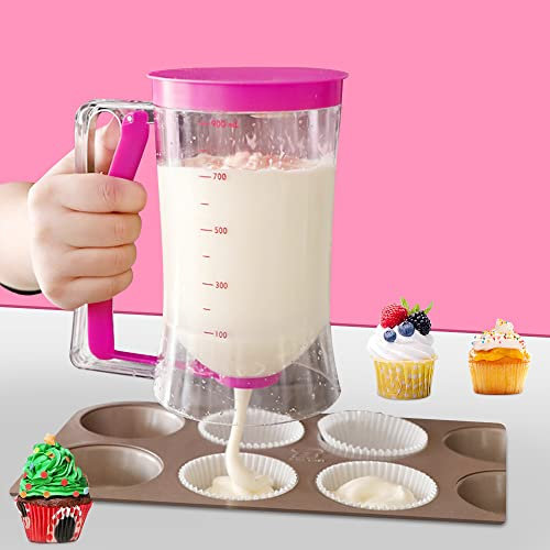SIYINGSAERY Teigspender Teigportionierer 900ml Kuchen Teigspender Messbecher Dosierer Waffeln Teigspender Teigportionierer Cupcake Sonder Batter Backen DIY Werkzeug mit Deckel und Skala (Lila)