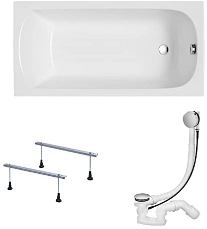 KOLMAN Badewanne CLASSIC SLIM Rechteck 170x70 ohne Verkleidung, Ablaufgarnitur und Füßen Komplettset 3in1 Premium Original Acryl Wanne Siphon