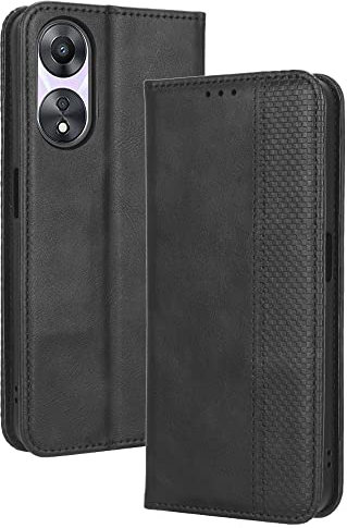 RonRun OPPO A78 5G Case, PU Leather Folio Mobile Phone Case with Silicone Shockproof Protective Cover and Credit Card Slots and Flip Stand Compatible for OPPO A78 5G, black