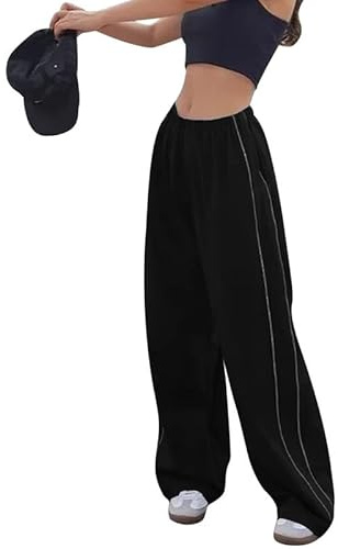 Litthing Pantalones Cargo Mujer Pantalon con Bolsillos Laterales Elásticos Recto Parachute Pants Hippies Harajuku Streetwear Hip Hop Pant Anchos Vintage de Cintura Alta