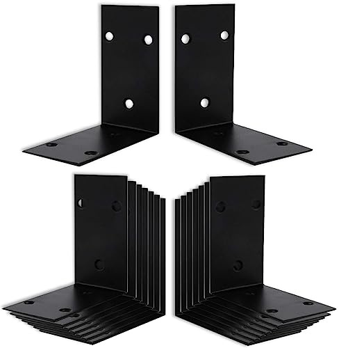 16Pcs Raised Garden Bed Corner Brackets, 4Inch Stainless Steel Bracket, Black Angle Brackets, L Corner Brace, Heavy Duty L Brackets 90° Metal Bracket for Wooden Furniture Timber （4 Different Sizes） | Heavy‑Duty 90 Degree Corner Braces, 2mm Thickness, For Wooden Furniture And Timber, Slotted Design With Strong Support