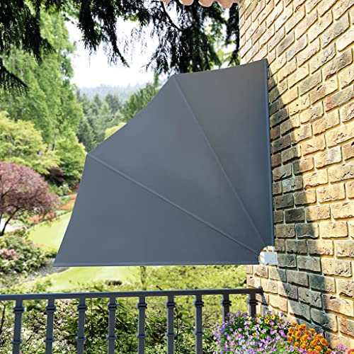 VACARX Toldo lateral plegable para balcón, color gris, 140 x 140 cm, tamaño total del producto: 140 x 140 cm (largo x ancho)
