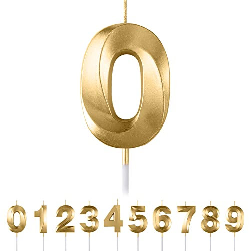0th Birthday Number Candle, 3D Gold Number Candle for Boys & Girls Birthday Party Cake Toppers