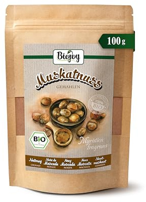 Biojoy Nuez moscada BIO molida, nuez moscada en polvo, 100 g | De Sri Lanka, Myristica fragrans L.