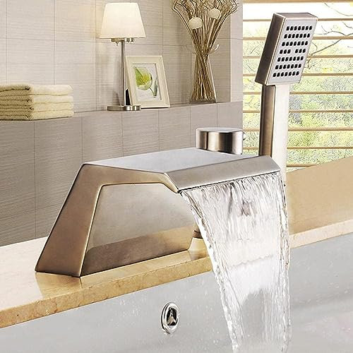 3 Loch Badewannenarmatur Wannenrandarmatur mit ausziehbarem Handbrause Nickel Gebürstet Wasserhahn Badewanne Armatur for Badewanne Wasserfall Dusche Einhandmischer