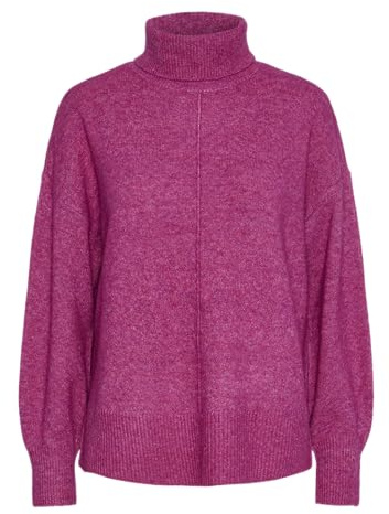 PIECES Pcmalou LS Cuello Rollneck Knit Noos BC Jersey de Punto, Festival Fucsia/Detalle: Melange, L para Mujer