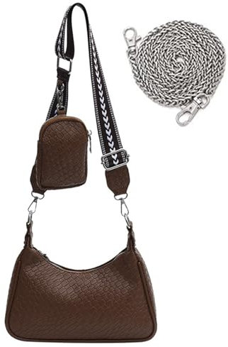HAWILL® Crossbody Bag Damen Breiter Gurt Umhängetasche Damen Kleine Handtasche zum Umhängen Moden Schultertasche Leder Tasche mit Wechselgurt (Kaffee)