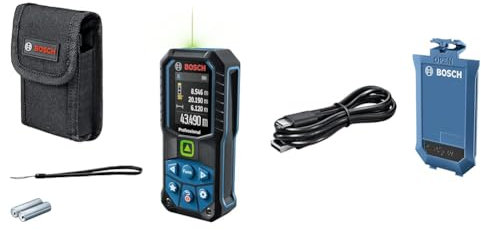 Bosch Professional Laser-Entfernungsmesser GLM 50-23 G (grüner Laser, Neigungssensor, Reichweite: bis zu 50 m, robust, IP65, ± 1,5 mm, 2X AA-Batterie, Schlaufe) + GLM Lithium-Ionen-Akku BA 3.7V 1.0Ah