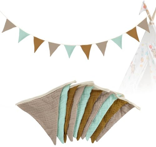 Guirnalda de Banderines,2.6M Banderines de Fiesta para Habitación Infantil,Decoración para Banderines de Tela para Niñas y Niños (Morandi Gris)