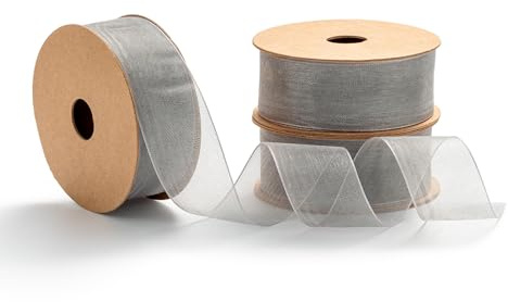 MORSUNBELA Organzaband Schleifenband Geschenkband Breit Dekoband Grau | Breites Organzaband als Schleifenband,Geschenkband Dekoband Seidenband Optik für Hochzeit,Geburtstag und Verpackung