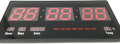 SQUADO - Orologio da Parete Digitale con Data e Temperatura. Ideale per Casa o luoghi pubblici come Scuola/Banca/Posta/Negozio/Palestra/Ufficio. Grande Visibilità