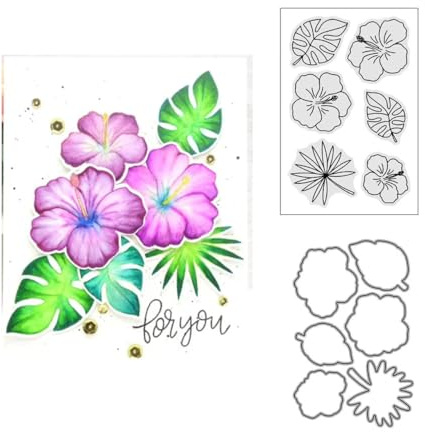Hibiskus Blumen Stempel und Stanzschablonen für Karten Herstellung, Blumen Stanzen Stempel und Briefmarken Set für DIY Scrapbooking Fotoalbum Dekorativ