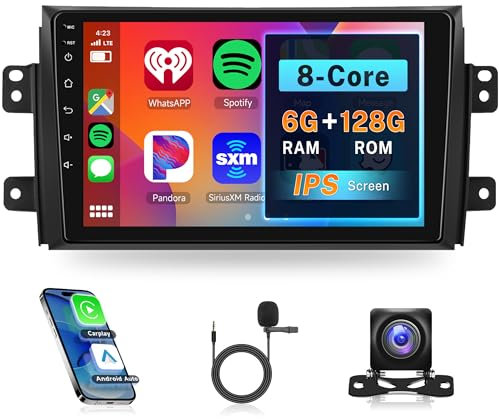 6G 128G Android Car Radio Stereo for Suzuki SX4 2006-2013 with Wireless Carplay, Rimoody 9 Inch Touch Screen Car Radio with GPS Navigation Bluetooth FM RDS WiFi Android Auto AHD Backup Camera