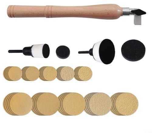 Kit d'outils de ponceuse à bol Puupaa - Disques de ponçage et support pour patins de ponçage - Ensemble de poignées en bois dur - Outil de ponçage professionnel pour le tournage du bois