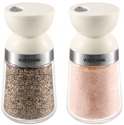 Vucchini Set di Saliera e Pepiera,3 Modalità,Completamente Rimovibile,Lavabile in Lavastoviglie,Beige