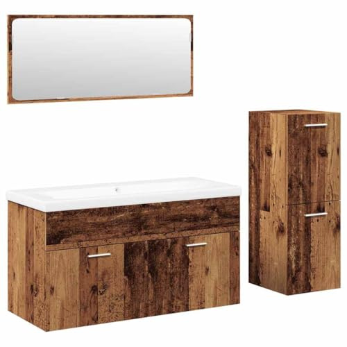vidaXL 4-Piece Bathroom Furniture Set - Engineered Wood Cabinets and Ceramic Basin - Modern Bath Vanity Storage