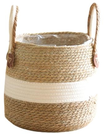 Gralara Cesto Porta Piante Cesto portaoggetti Decorativo Grande capacità Contenitore per Piante Vaso per Piante per Patio Scaffale Davanzale Interno Esterno, 26x28 Cm