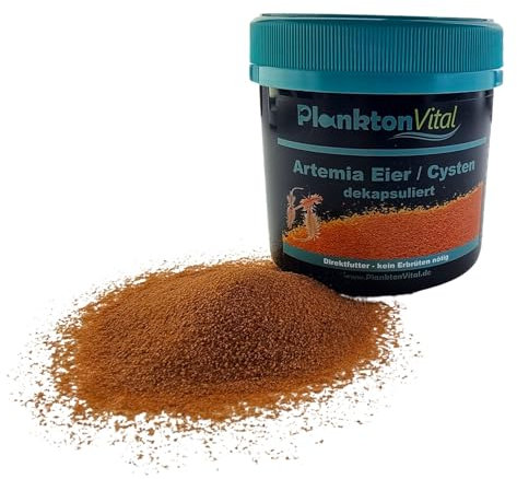 PlanktonVital Artemia Eier dekapsuliert entkapselt ohne Schale Brine Shrimp Eggs Salinenkrebse Cysten Aufzuchtsfutter kein Erbrüten direktes verfüttern für Fischlafen Jungbrut Garnelen (250 ml - 150g)