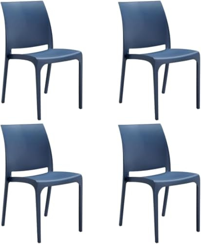 HOUSE COLLECTION , SEDIE VOLGA, SENZA BRACCIOLI, IN POLIPROPILENE, BLU MIAMI, DESIGN IMPILABILE, (BCA172x4)