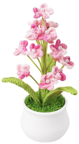 Magicherry Handgefertigte Häkelblumen Fertig Gestrickte Vergissmeinnicht-Kunstblume 22 cm Vergissmeinnicht Kleine Topfblumen für Auto-Armaturenbrett, Heimbüro, Tischdekor, Farbverlauf Rosa