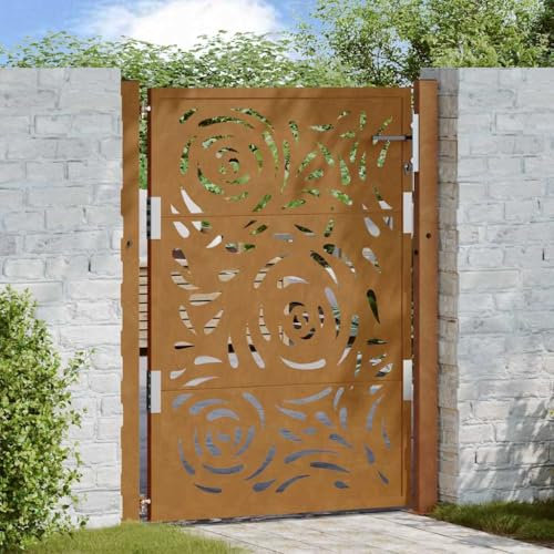 Gecheer Gartentor 105 x 130 cm Flammendesign Stahl lasergeschnittenes Design abschließbar for Garteneingänge Einfahrten Grundstücksgrenzen