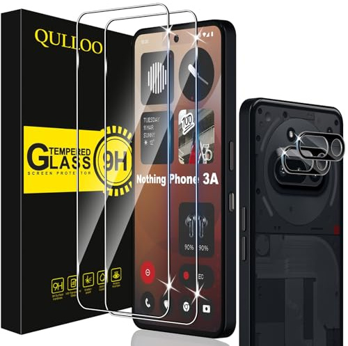 QULLOO Schutzfolie für Nothing Phone (3a), 2 Stück Displayschutzfolie mit 2 Stück Kameraschutz [9H Härte Gehärtetes Glas ][HD Klar Schutzglas][Anti-Kratzen Folie]
