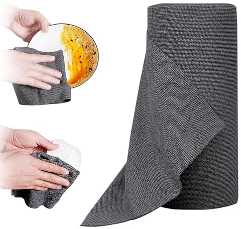Removable Dish Towel Rolls, 50 Sheets/Roll - 12 x 12, Reusable Washable Kitchen Dish Cloths, Absorbent and Quick Dry Microfiber Cleaning Cloths (Black)