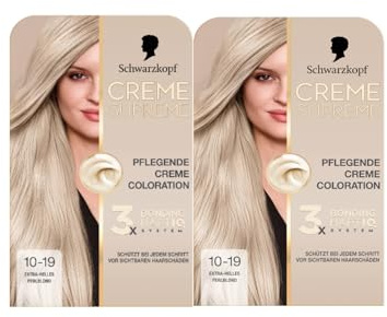 Schwarzkopf Creme Supreme Coloration 10-19 Extra-Helles Perlblond (2x182 ml), dauerhafte Haarfarbe mit Serum und Haar-Maske schützt vor sichtbaren Haarschäden, für 100% Grauabdeckung