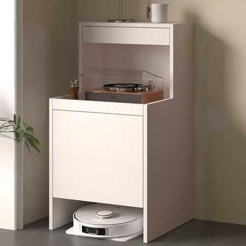 Nordivo Versteckter Staubsauger-Roboter-Schrank, Aufbewahrungsschrank mit Türen und Schubladen, Holz Beistelltisch, Freistehendes Regal für Zuhause oder Büro(White,H100cm/39.3in)