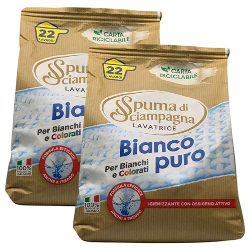 Busta Detersivo Lavatrice BIANCO PURO Polvere, Per Bianchi e Colorati. Formula Arricchita Con Ossigeno Attivo, Lascia Il Tuo Bucato Pulito e Igienizzato 990g (2 Buste)