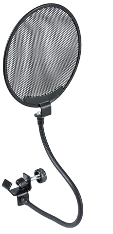 Fame Audio PF 130 Mikrofon-Popschutz, Metall, 130mm Durchmesser, Feines Maschengitter, Resonanzarme Pop-Geräuschunterdrückung, 35cm Schwanenhals, Schraubklemme, Robust, Langlebig