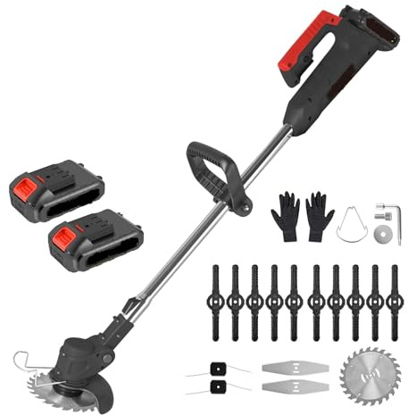 SMTYXS Set di Decespugliatori A Batteria con Lama in Metallo, Elettrici, for Prati, Giardino + Lame, Tagliabordi Staccabili, 21 V, Ricaricabili, 2 Batterie(Black)