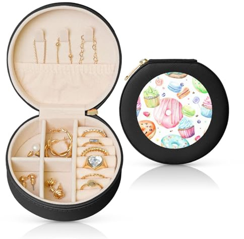WOPQS Boîte à bijoux ronde en cuir pour cupcakes, beignets, muffins, sucre, boîte à bijoux