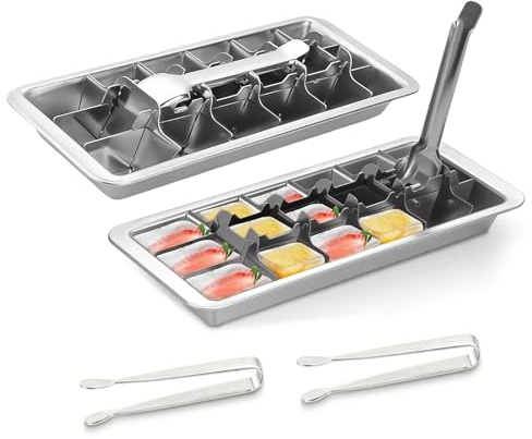 CLIPORE 2 Pcak 18-Slot Ice Cube Trays Stainless Steel - Professional Heavy Duty Metal Icecube Mold, Non-Toxic Freezer Tray with Lever Release, Bar & Kitchen Use, Send Goods from Local Warehouse