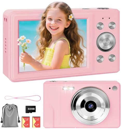 HERBYD Appareil Photo Numérique 56MP 1080P FHD avec Autofocus, Zoom Numérique 16X, Écran LCD 2,8, Carte SD 32GB & 2 Batteries - Compact et Léger Idéal pour Enfants, Débutants et Voyages