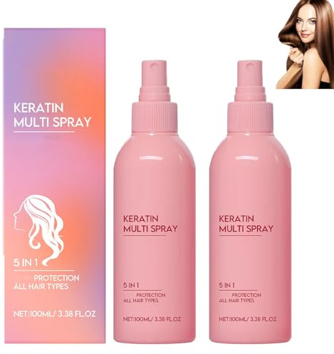 Spray capillaire 5 en 1 à la kératine, soin lissant, hydratant léger, nourrissant et réparateur pour cheveux secs et abîmés, spray anti-frisottis, soin pour cheveux abîmés, parfum longue durée (2pcs)